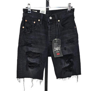 Levi's 501 Womens High Rise Distressed Denim Shorts Black Button Fly Size 24 NWT